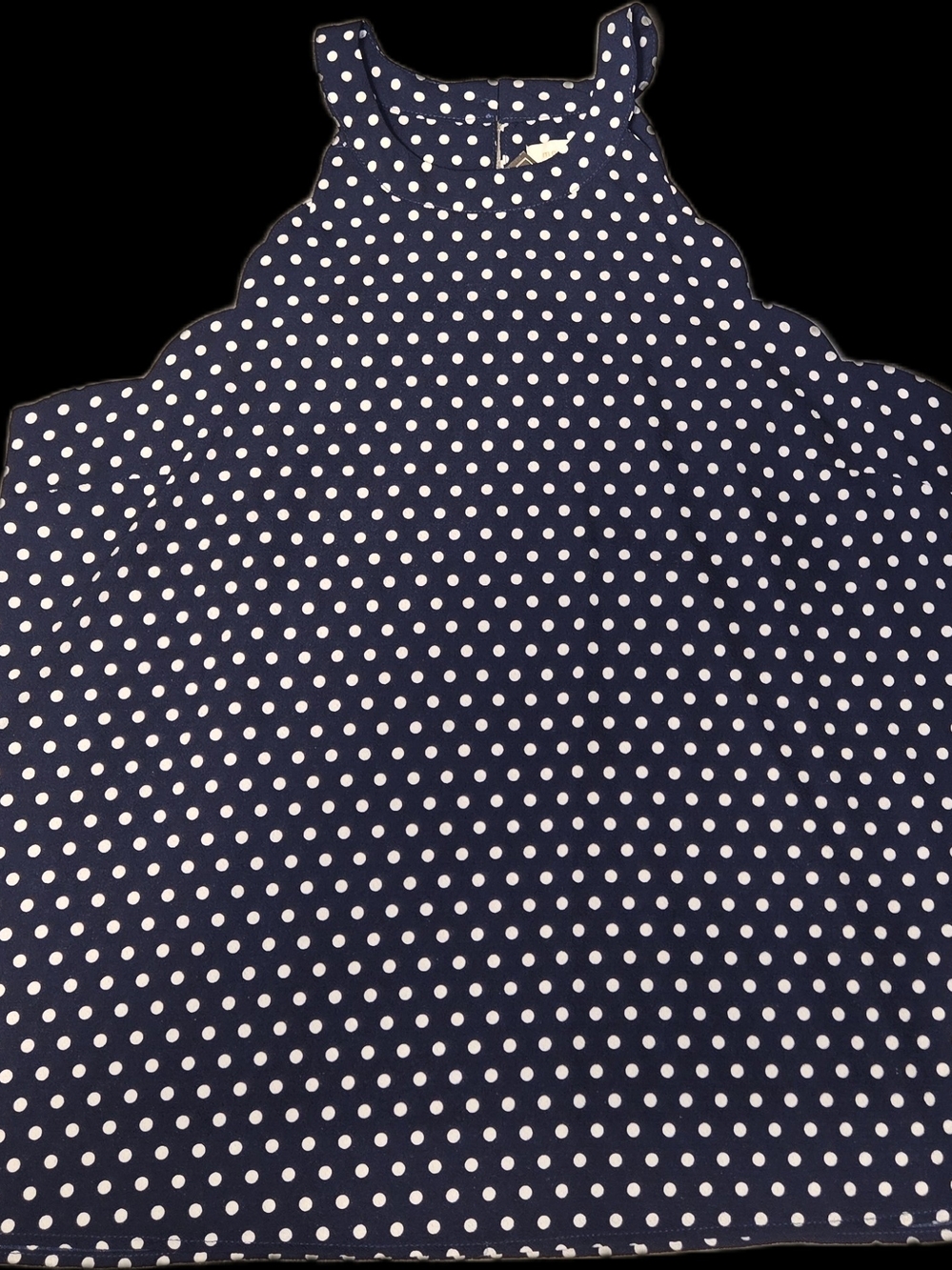Monteau Navy Blue Tank Top with White Polka Dots And Scalloped Edge Size XL